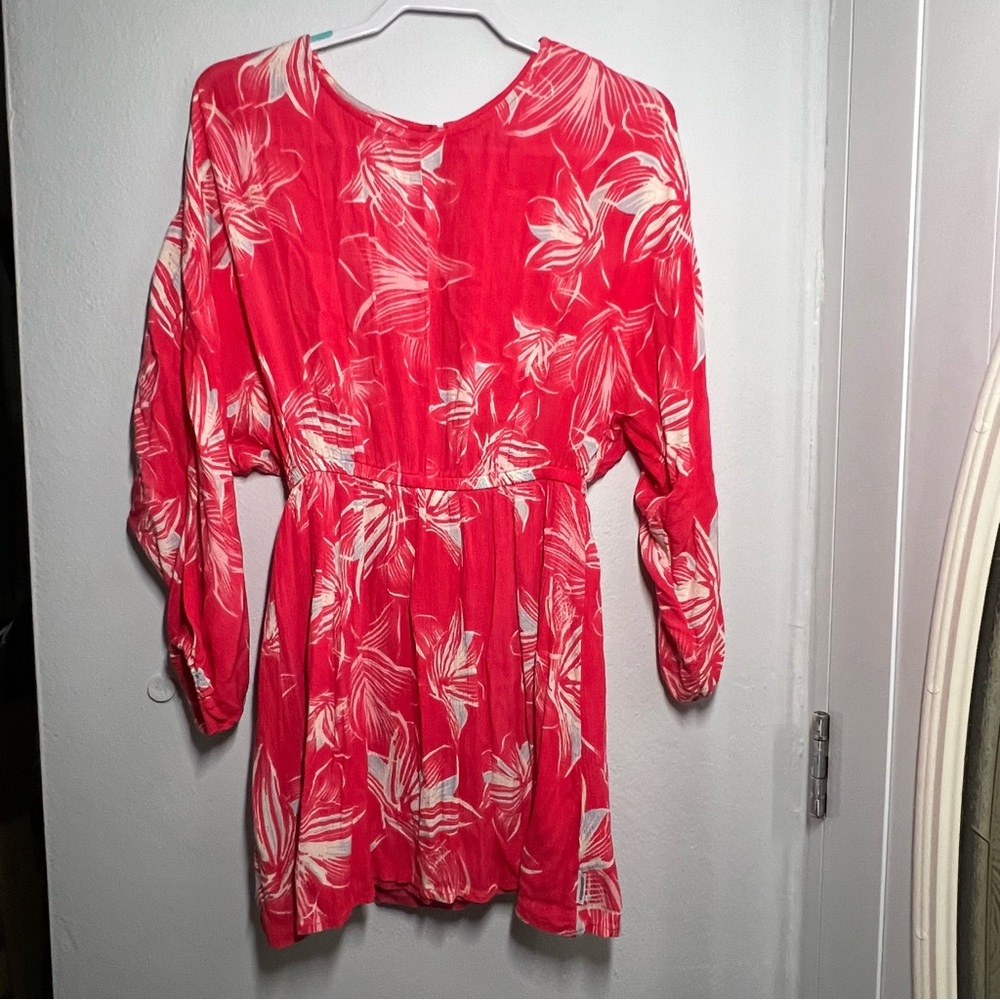 Sisstrevolution Coral Red Floral Long Sleeve Mini Dress XS